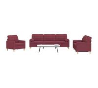 Ziaphsol Ensemble de canapé 3 pièces en tissu bordeaux, cadre en métal, avec 4 coussins décoratifs, pour salon, 1 fauteuil, 2 places, 3 places, expérience d'assise confortable