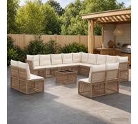 Ziaphsol Ensemble de canapé de Jardin 14 pcs en polyrotin Beige modulable avec Coussins résistants pour terrasse Balcon Patio Repas détente réception extérieure