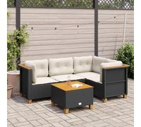 Ziaphsol Ensemble de canapé de jardin 5 pièces en rotin synthétique noir résistant aux UV avec table en bois d'acacia coussins d'assise confortables pour terrasse, balcon, extérieur