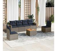 Ziaphsol Ensemble de canapé de jardin 7 pièces en polyrotin gris avec coussins, table pliante, résistant aux UV, design modulaire pour terrasse, balcon, jardin