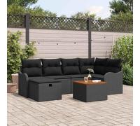 Ziaphsol Ensemble de canapé de jardin avec coussins, 7 pièces, en polyrotin, noir, pour terrasse, jardin, balcon, extérieur, salle à manger avec espace de rangement et pieds réglables pour une assise