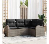 Ziaphsol Ensemble de canapé de jardin avec coussins gris en polyrotin 4 pièces résistant aux intempéries et durable pour terrasse, balcon, jardin, groupe de salon avec espace de rangement
