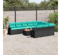 Ziaphsol Ensemble de canapé de Jardin modulable 11 pièces Noir en résine tressée, canapé Fauteuil Pouf Angle Module siège Banquette pour terrasse Patio Balcon véranda Lounge avec Coussins