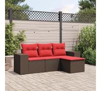 Ziaphsol Ensemble de canapé de Jardin modulable 4 pièces en résine tressée Marron avec Coussins Rouges, canapé Fauteuil Pouf et siège, pour terrasse Balcon Patio véranda Lounge détente