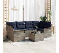 Ziaphsol Ensemble de canapé modulable pour Jardin terrasse Balcon avec 7 pièces en polyrotin Gris et Marine, mobilier extérieur résistant aux intempéries et UV, idéal pour détente et sociabilité