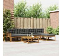 Ziaphsol Ensemble de canapés d'extérieur 6 pièces en Bois d'acacia Massif Naturel et Anthracite avec Coussins Amovibles, Table et Pouf, Design modulaire résistant aux intempéries pour Jardin Patio