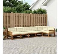 Ziaphsol Ensemble de canapés d'extérieur 6 pièces en Bois d'acacia Massif Naturel et crème, Design à Lattes modulable pour Salon Jardin Patio, Coussins Amovibles Confortables pour détente et Partage