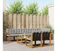 Ziaphsol Ensemble de canapés d'extérieur 9 pcs en Bois d'acacia Massif Gris Naturel et Clair avec Coussins Confortables modulables pour Jardin terrasse Salon détente socialisation