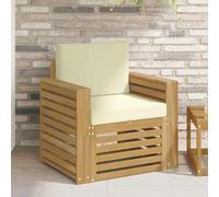 Ziaphsol Ensemble de canapés d'extérieur modulable en Bois d'acacia Massif Blanc, canapé Fauteuil Pouf Angle Module siège Banquette Lounge pour Jardin terrasse Balcon Patio véranda, Coussins crème