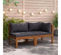 Ziaphsol Ensemble de canapés modulable 2 pièces en Bois d'acacia Massif avec Coussins Gris foncé, Angle et Module Central pour Jardin terrasse Balcon Patio véranda Lounge détente, 69 x 69 x 62,5 cm