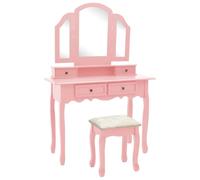 Ziaphsol Ensemble de coiffeuse avec tabouret, rose, 100 x 40 x 75/146 cm, bois de paulownia, miroir de table, tiroirs, pour chambre à coucher, dressing, salle de bain, commode, rangement