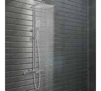 Ziaphsol Ensemble de douche double thermostat en acier inoxydable, douche à effet pluie 200 x 200 mm et douchette à main, 81 buses, barre de douche réglable de 80 à 120 cm, G 1/2, confort pour salle