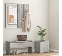 Ziaphsol Ensemble de garde-robe gris Sonoma en bois avec banc de couloir, miroir et jardinière, avec tiroir, pour entrée, espace de rangement pour chaussures jusqu'à 110 kg