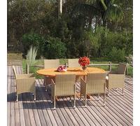 Ziaphsol Ensemble de jardin composé d'une table en bois d'acacia et de chaises en rotin, beige, pour terrasse et balcon, robuste et résistant aux intempéries
