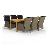 Ziaphsol Ensemble de jardin composé d'une table en bois d'acacia et de chaises en rotin synthétique avec dossier réglable, 7 pièces - Pour jardin, balcon - Marron/noir