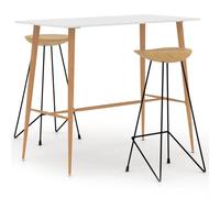 Ziaphsol Ensemble de Meuble de Salle à Manger Blanc avec Table de Bar 120 cm et Deux tabourets en Bois de Teck Massif, idéal pour Salon, séjour ou Espace Convivial intérieur