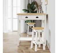 Ziaphsol Ensemble de Meuble Salle à Manger Blanc en Bois de pin Massif avec Table Pliante et Deux tabourets capacité 110 kg pour Cuisine Salon séjour Convivial