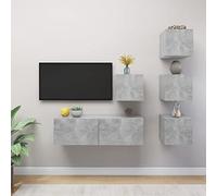 Ziaphsol Ensemble de Meuble TV 5 pièces Gris béton en Bois d'ingénierie pour Salon Moderne avec Rangement Mural Pratique et Support d'écran Compatible avec téléviseurs jusqu'à 55 Pouces