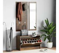 Ziaphsol Ensemble de meubles de couloir en bois de chêne fumé avec armoire à chaussures, garde-robe et miroir mural pour entrée, système de rangement peu encombrant avec étagère, tiroir et porte