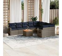 Ziaphsol Ensemble de meubles de jardin 10 pièces en rotin synthétique gris - Mobilier d'extérieur modulaire avec coussins - Table pliante - Résistant aux UV - Pour balcon, jardin, terrasse