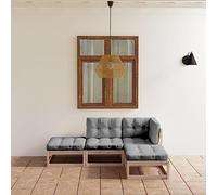 Ziaphsol Ensemble de meubles de jardin 4 pièces avec coussins en bois de pin massif pour terrasse, balcon, meubles d'extérieur avec tabourets et coussins de dossier pour des sièges confortables dans