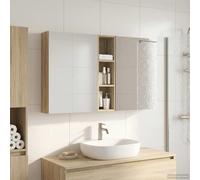 Ziaphsol Ensemble de Meubles de Salle de Bain 3 pièces 120 x 14,5 x 70 cm avec Miroir à Deux Faces Éclairage LED et Rangement Murale pour Moderniser Votre Salle d'eau