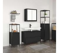 Ziaphsol Ensemble de meubles de salle de bain 3 pièces aspect chêne noir en bois avec tiroir et portes, 90 x 34,5 x 60 cm, armoire haute pour rangement