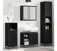 Ziaphsol Ensemble de meubles de salle de bain 3 pièces, aspect chêne noir, matériau en bois, montage mural, design moderne, espace de rangement spacieux pour les ustensiles de salle de bain