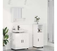 Ziaphsol Ensemble de meubles de salle de bain 3 pièces blanc brillant en bois et métal, lavabo avec miroir, 6 portes à charnières, 61 x 35 x 64 cm, à suspendre au mur, espace de rangement pour WC