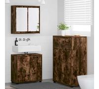 Ziaphsol Ensemble de meubles de salle de bain 3 pièces en bois de chêne fumé avec miroir, armoire de lavabo, armoire haute, grand espace de rangement, pour salle de bain moderne