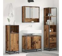 Ziaphsol Ensemble de meubles de salle de bain 3 pièces en bois recyclé avec armoire suspendue, meuble de lavabo, armoire haute, durable, facile d'entretien, pour salle de bain moderne, espace de