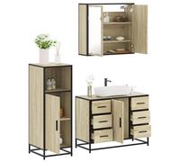 Ziaphsol Ensemble de meubles de salle de bain 3 pièces en chêne Sonoma avec miroir, lavabo, meuble de rangement, montage mural, peu encombrant, durable