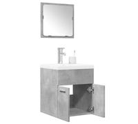 Ziaphsol Ensemble de Meubles de Salle de Bain 3 pièces Gris béton avec Armoire, Miroir et Vasque encastrée pour Espace organisé et Design Moderne, Dimensions compactes, idéal pour Salle de Bain