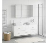 Ziaphsol Ensemble de meubles de salle de bain 4 pièces blanc avec bois et verre avec armoire miroir lavabo robinet montage mural espace de rangement design moderne pour salle de bain et bien-être