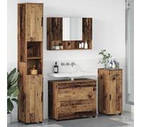 Ziaphsol Ensemble de meubles de salle de bain 4 pièces en bois recyclé contreplaqué et métal, lavabo, miroir, meuble bas, armoire haute, pour l'ordre dans la salle de bain