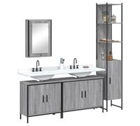 Ziaphsol Ensemble de Meubles de Salle de Bain 4 pièces Sonoma Gris avec Armoire Miroir, colonnes, placards, étagères et tiroirs pour Rangement Pratique et Design Moderne