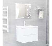 Ziaphsol Ensemble de Meubles de Salle de Bain Blanc Bois d'ingénierie avec Armoire, Vasque céramique intégrée, Miroir Contemporain, Rangement Pratique, idéal pour Salle d'eau ou Salle de Bain Moderne