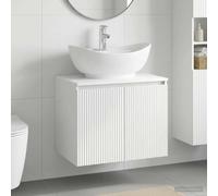 Ziaphsol Ensemble de meubles de salle de bain - Blanc brillant - En bois - Montage mural - Avec lavabo - Robinet - Grand espace de rangement - Design moderne pour rénovation de salle de bain