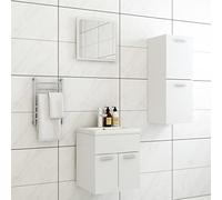 Ziaphsol Ensemble de meubles de salle de bain en bois blanc, 3 pièces, avec miroir, meuble de lavabo et armoire midi, design moderne pour salle de bain, facile d'entretien