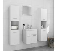 Ziaphsol Ensemble de meubles de salle de bain en bois blanc, 4 pièces, avec lavabo en céramique, miroir, 2 armoires hautes, beaucoup d'espace de rangement pour salle de bain