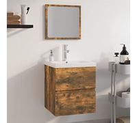 Ziaphsol Ensemble de meubles de salle de bain en bois de chêne fumé, 41 x 38,5 x 45 cm, avec meuble sous lavabo, miroir, lavabo encastré, robinet pour salle de bain, WC d'invités
