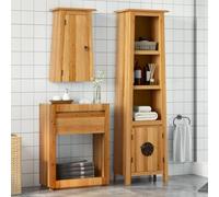 Ziaphsol Ensemble de Meubles de Salle de Bain en Bois de pin Massif 2 pièces Armoire Murale et Colonne de Rangement pour Espace Optimal, Design Vintage, idéal pour Douche, Toilette et buanderie