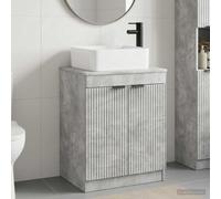 Ziaphsol Ensemble de meubles de salle de bain en bois gris béton avec lavabo et robinet, meuble de salle de bain peu encombrant avec espace de rangement pour petites et grandes salles de bain