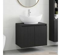 Ziaphsol Ensemble de meubles de salle de bain - En bois noir - Montage mural - Avec lavabo - Robinet - Grand espace de rangement - Design moderne pour rénovation de salle de bain