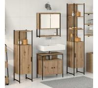 Ziaphsol Ensemble de Meubles de Salle de Bain en chêne Artisanal avec Armoire Miroir, Colonne Suspendue et Rangement Mural pour Espace Moderne et Compact