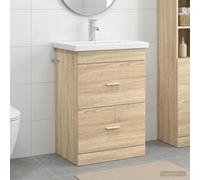 Ziaphsol Ensemble de meubles de salle de bain en chêne Sonoma avec lavabo, meuble inférieur, tiroir et espace de rangement, 61 x 40 x 84,5 cm, pour salle de bain, WC d'invités et peu encombrant