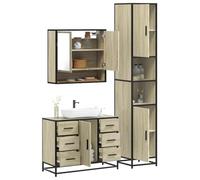 Ziaphsol Ensemble de meubles de salle de bain en chêne Sonoma avec miroir, lavabo et meuble bas pour salle de bain, espace de rangement, montage mural, gain de place, kit complet pour lave-linge et WC