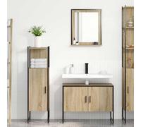 Ziaphsol Ensemble de meubles de salle de bain marron en bois avec miroir, étagère et 3 portes à charnière, 3 pièces, 33 x 33 x 120,5 cm, peu encombrant, pour WC d'invités et intérieur