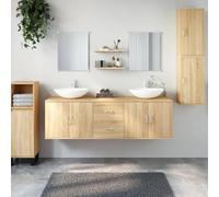 Ziaphsol Ensemble de Meubles Salle de Bain 7 pièces en chêne Bois d'ingénierie Meubles Suspendus Armoire Placard Vasque Miroir Colonne sous-Vasque Design Moderne