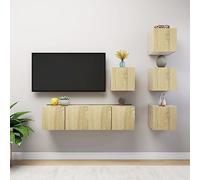 Ziaphsol Ensemble de Meubles TV 6 pièces en Bois d'ingénierie chêne Sonoma pour Salon Moderne, Support Mural, Rangement Pratique, Design épuré, Convient pour télévision, Buffet et vitrine
